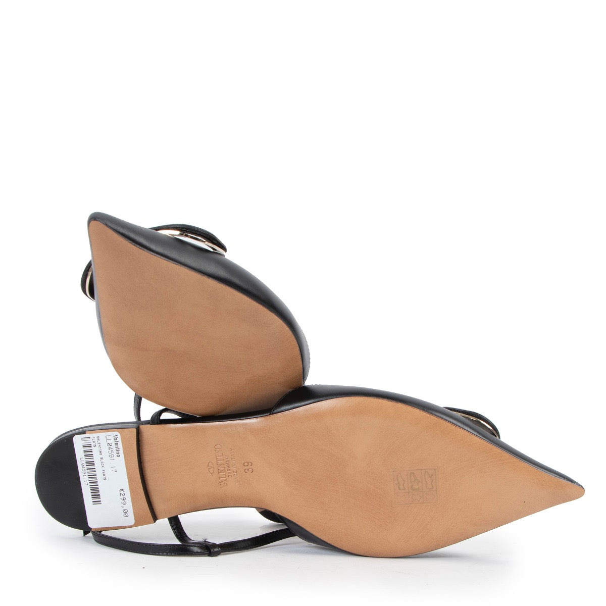 Shop now for your pre-loved, 100% authenic Valentino Garavani Black Leather Vlogo Slingback Flats - Size 39 at Labellov in Antwerp