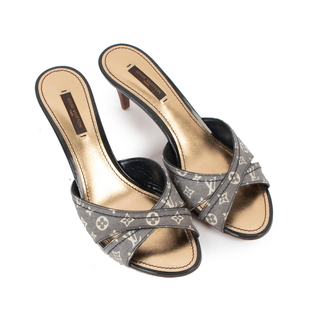 Louis Vuitton Blue Monogram Mini Lin Kiss Me Mules