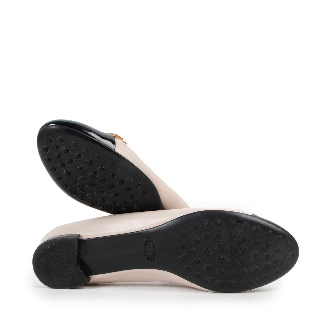 Tods Beige/Black Leather And Patent Cap-toe Buckle Flats
