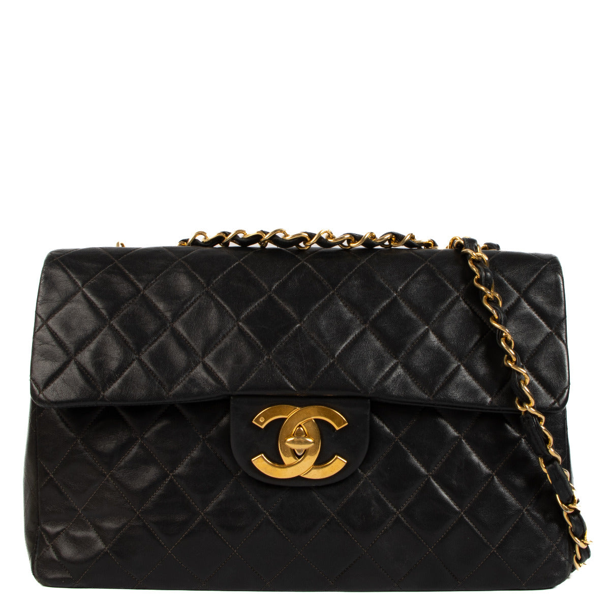 Sac à rabat classique Chanel noir vintage maxi XL