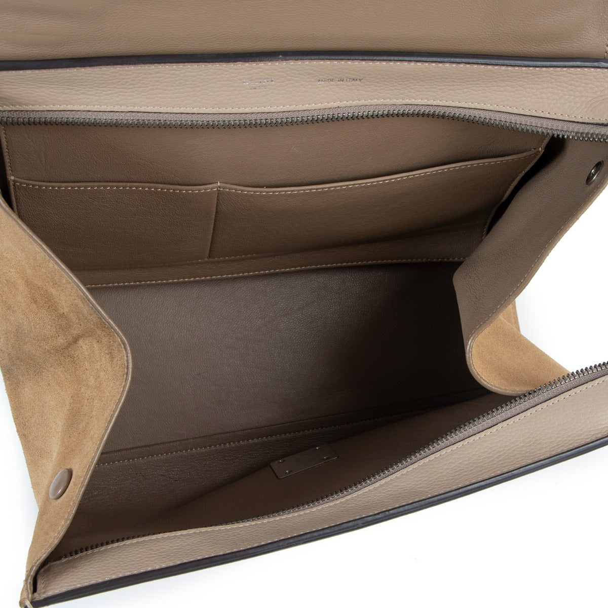 Celine Beige Calfskin & Suede Trapeze Medium Handbag