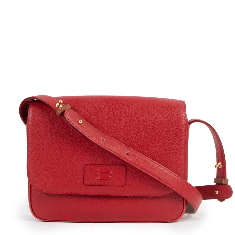 Buy an authentic second hand Delvaux Red Leather Petit Tout Jumping Crossbody Bag in very good condition at Labellov