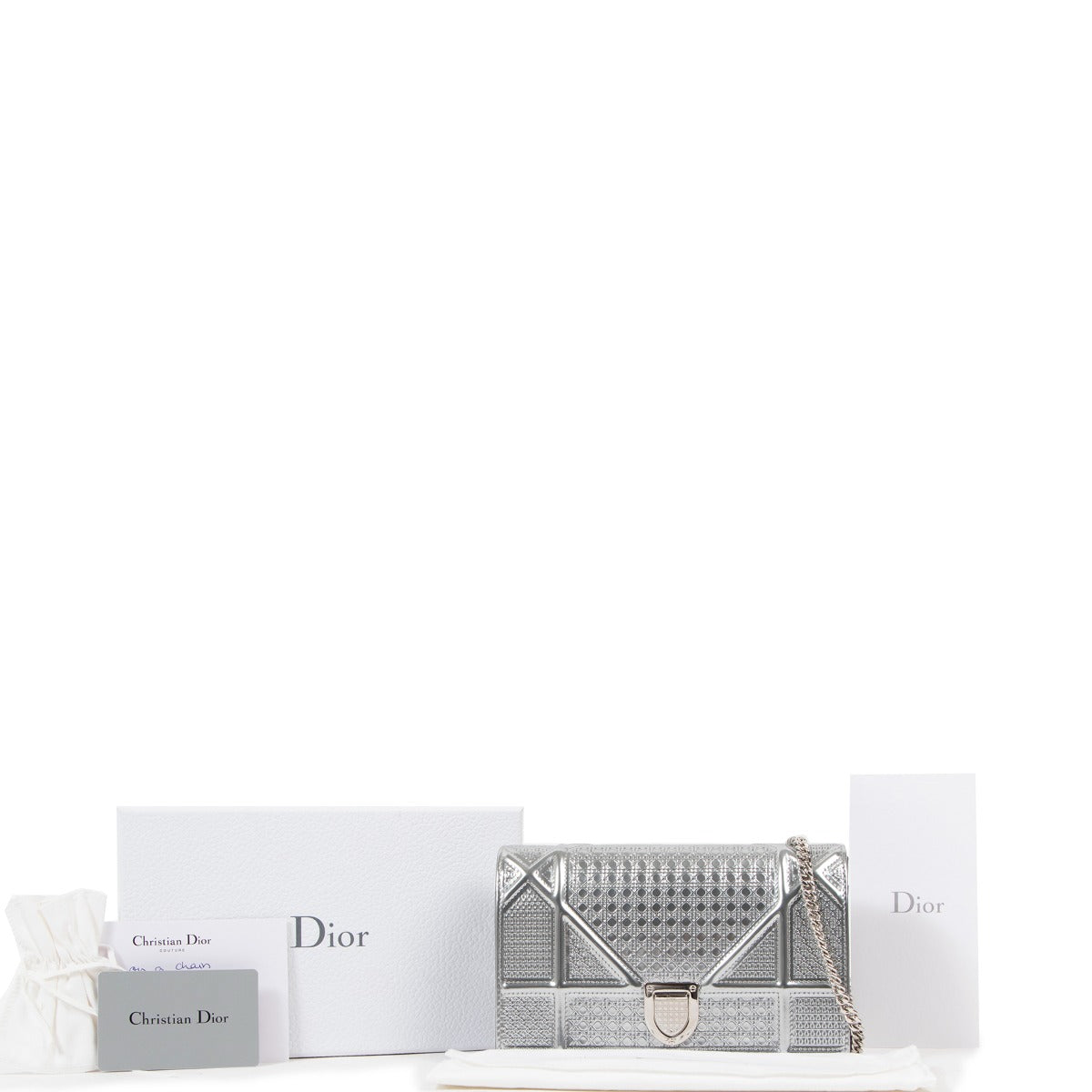 Christian Dior Silver Diorama Micro Canage Wallet On Chain