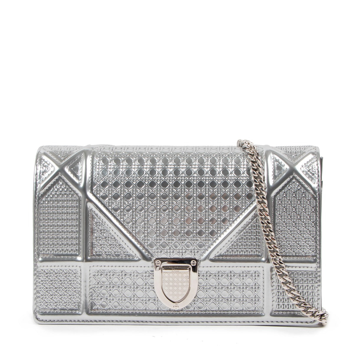 Christian Dior Silver Diorama Micro Canage Wallet On Chain