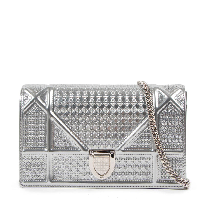Christian Dior Silver Diorama Micro Canage Wallet On Chain