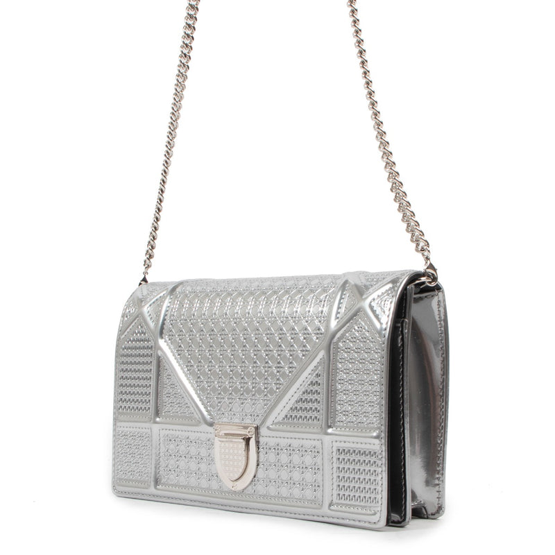 Christian Dior Zilveren Micro Cannage Mini Diorama Tas
