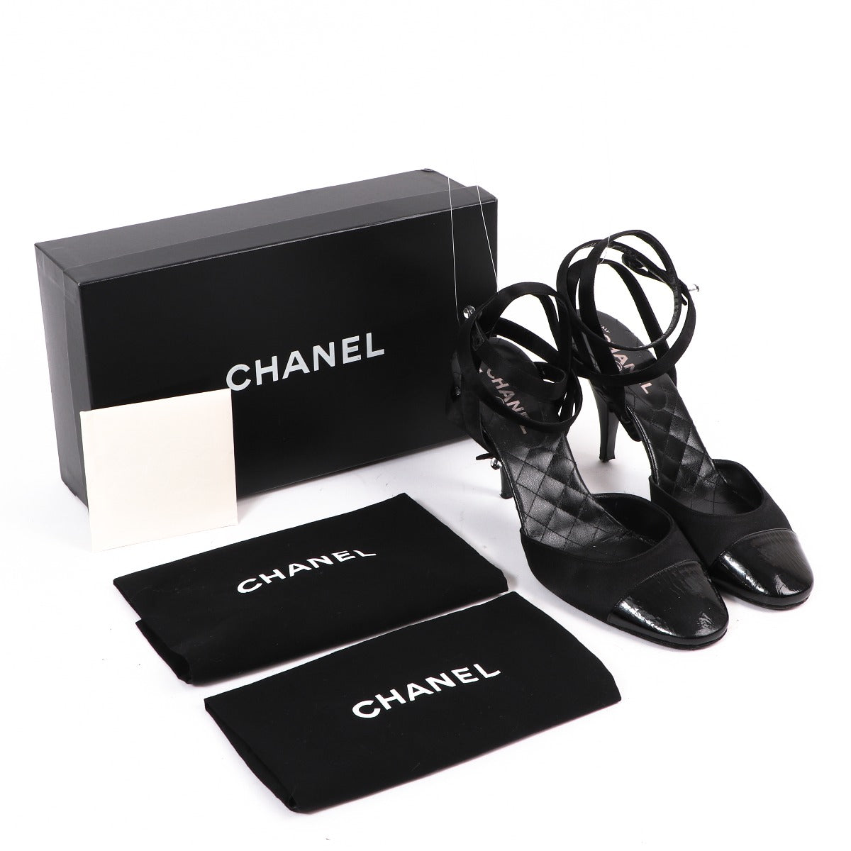 Chanel Black Satin Strappy Heels - Size 39.5