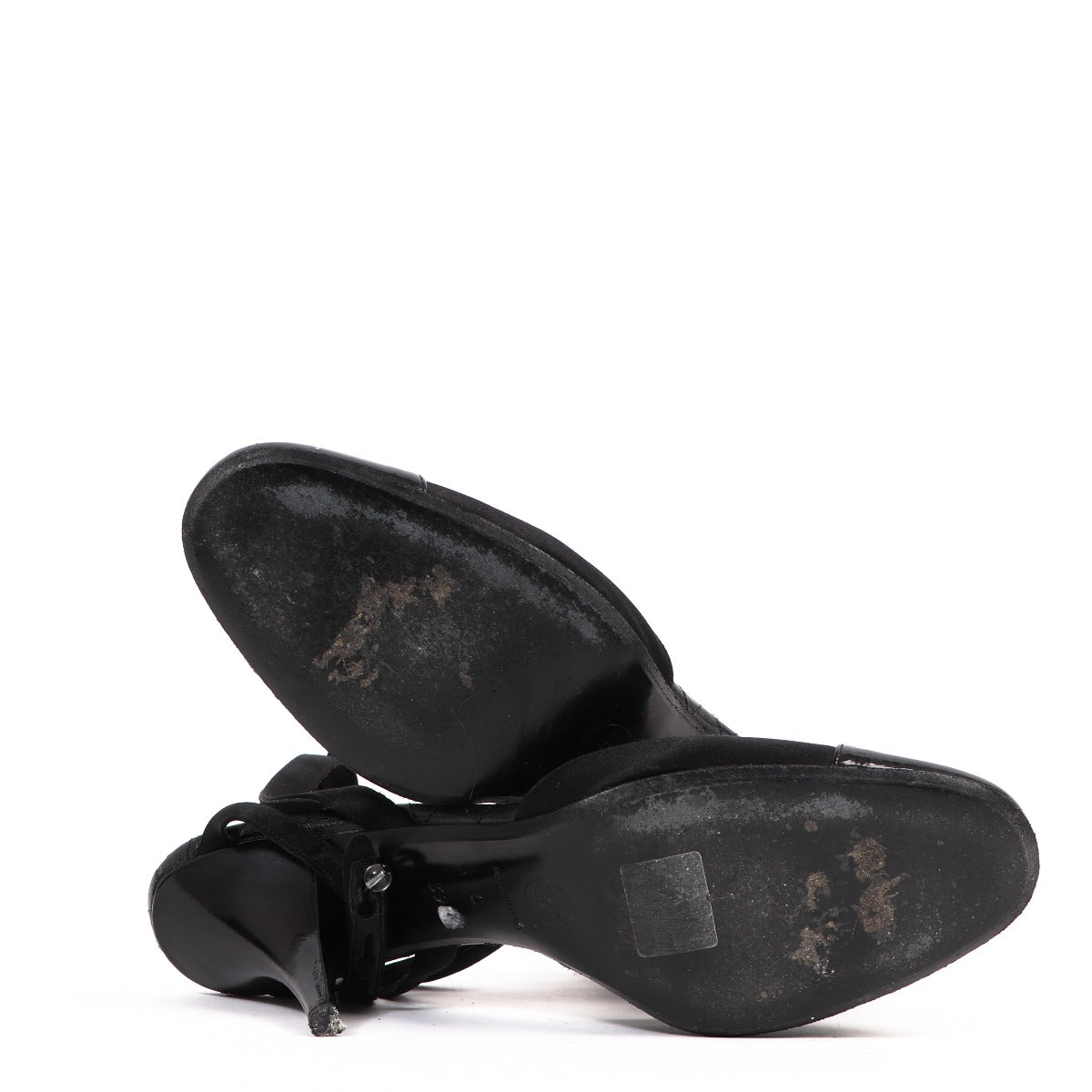 Chanel Black Satin Strappy Heels - Size 39.5