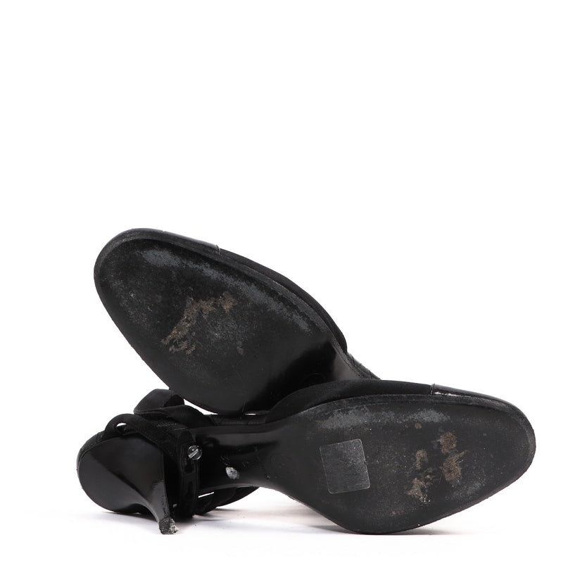 Chanel Black Satin Strappy Heels - Size 39.5