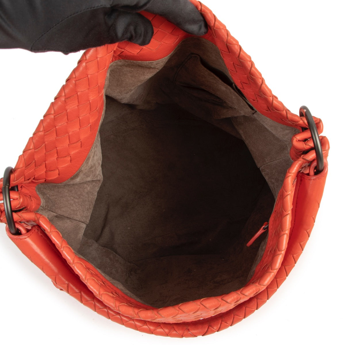 Shop now for your pre-loved, 100% authenticBottega Veneta Orange Intrecciato Nappa Woven Parachute Bag at Labellov.