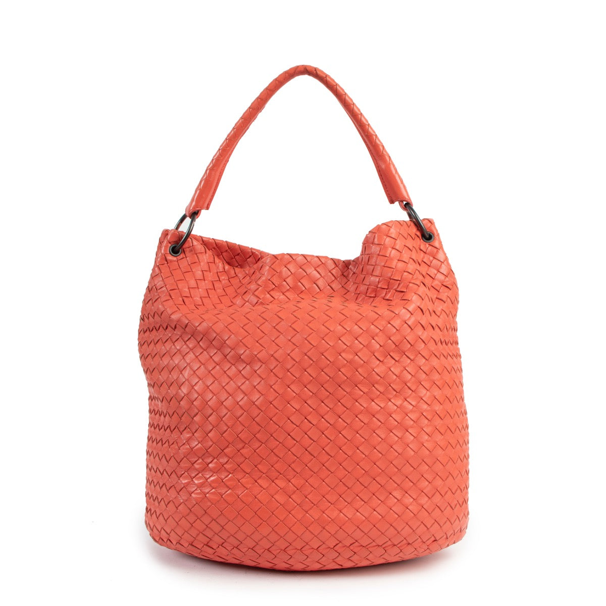 Shop now for your pre-loved, 100% authenticBottega Veneta Orange Intrecciato Nappa Woven Parachute Bag at Labellov.
