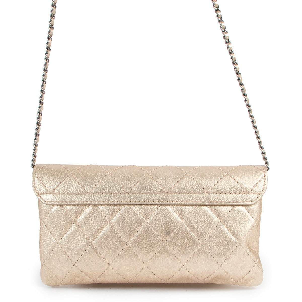 Chanel Metallic Gold Quilted Calfskin Classic Clutch With Chain