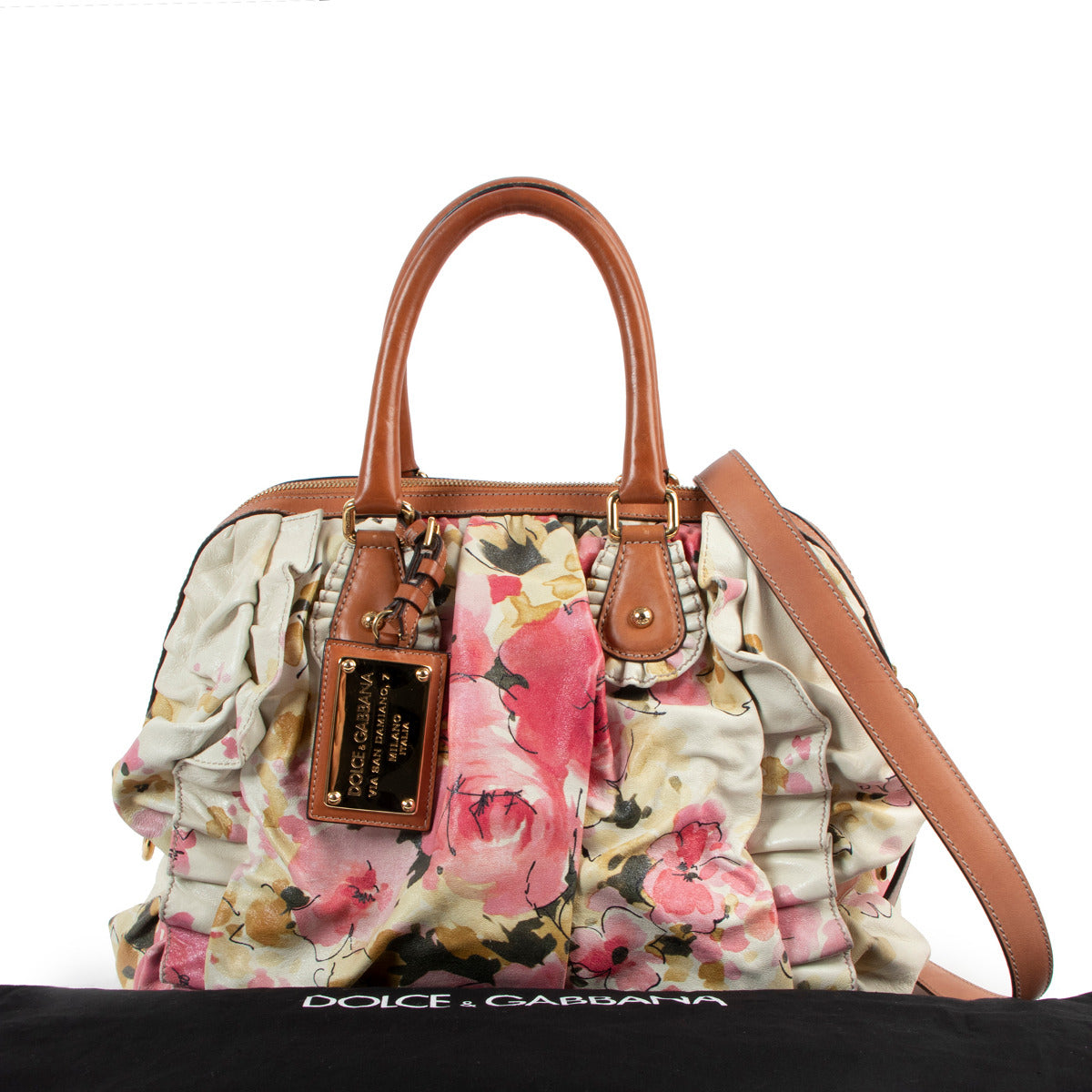 Dolce & Gabbana Floral Ruffle Shoulder Bag for the best price at Labellov secondhand luxury in Antwerp Belgium