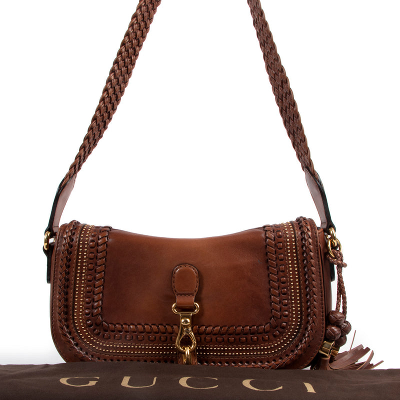 Are you looking for an authentic designer Gucci Brown Leather Medium Marrakech Crossbody?