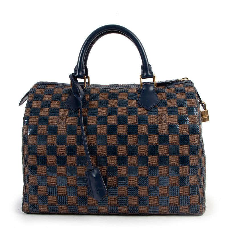 Louis Vuitton Limited Edition Speedy 30 Blue Damier Ebene Paillettes