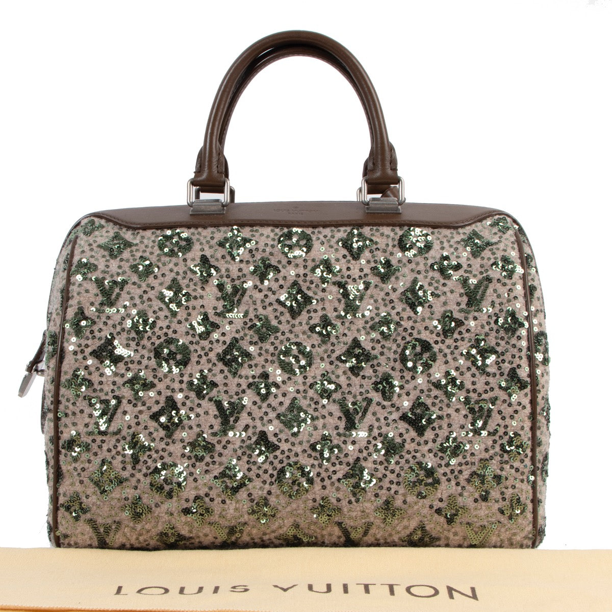 Shop now for your pre-loved, 100% authentic Louis Vuitton FW12 Khaki Sequin Sunshine Express Speedy 30 at Labellov.