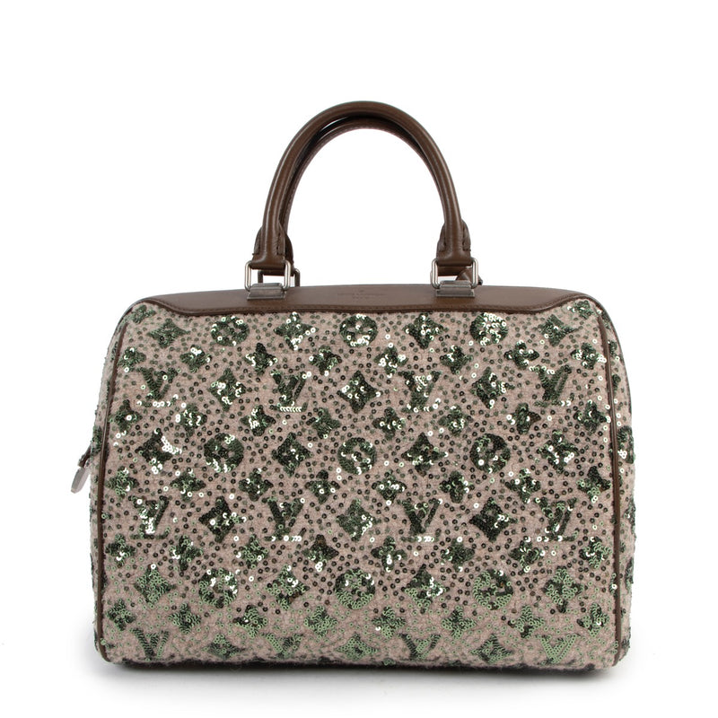 Shop now for your pre-loved, 100% authentic Louis Vuitton FW12 Khaki Sequin Sunshine Express Speedy 30 at Labellov.