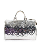Buy online authentic second hand Louis Vuitton Limited Edition Silver Monogram Miroir Speedy 35 Top Handle Bag in very good condition at Labellov in Antwerp