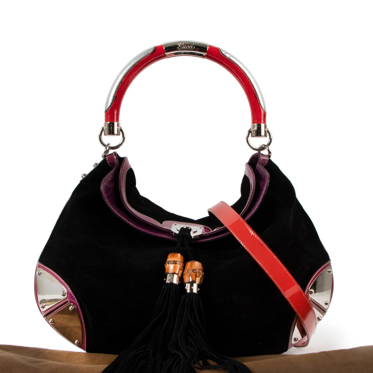 Gucci Black Suede Large Babouska Indy Shoulder Bag