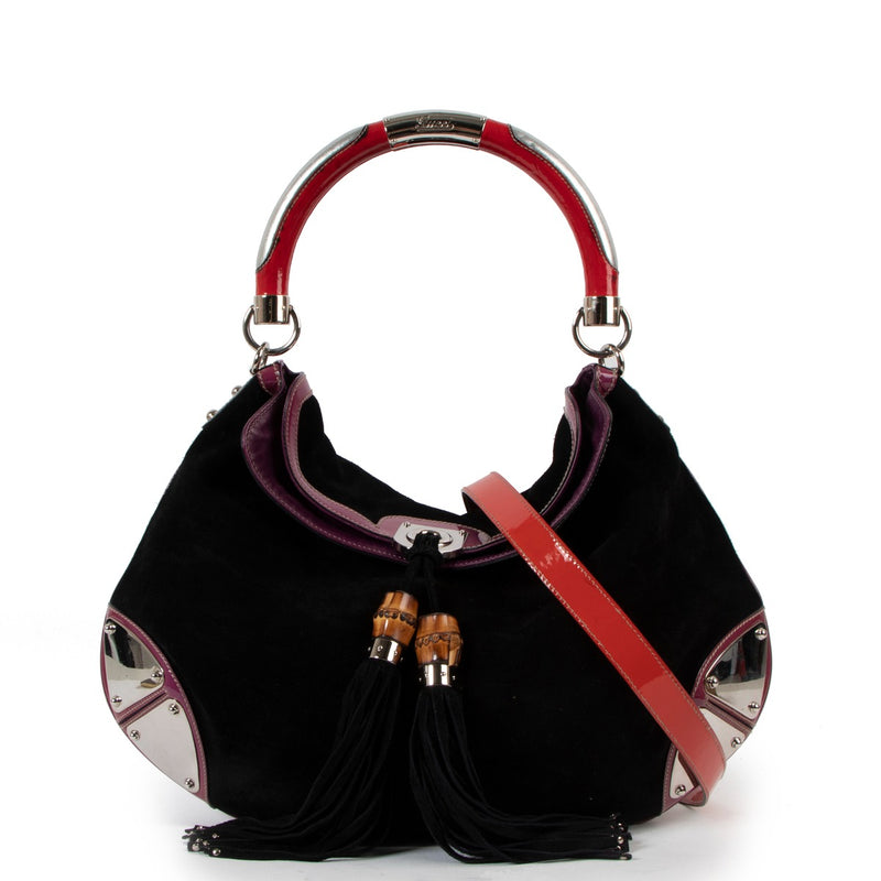 Gucci Black Suede Large Babouska Indy Shoulder Bag