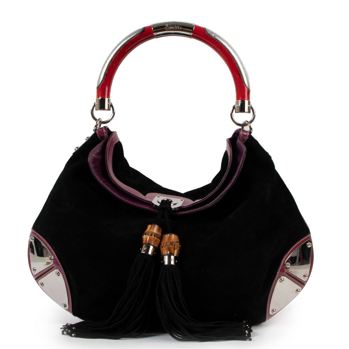 Gucci Black Suede Large Babouska Indy Shoulder Bag