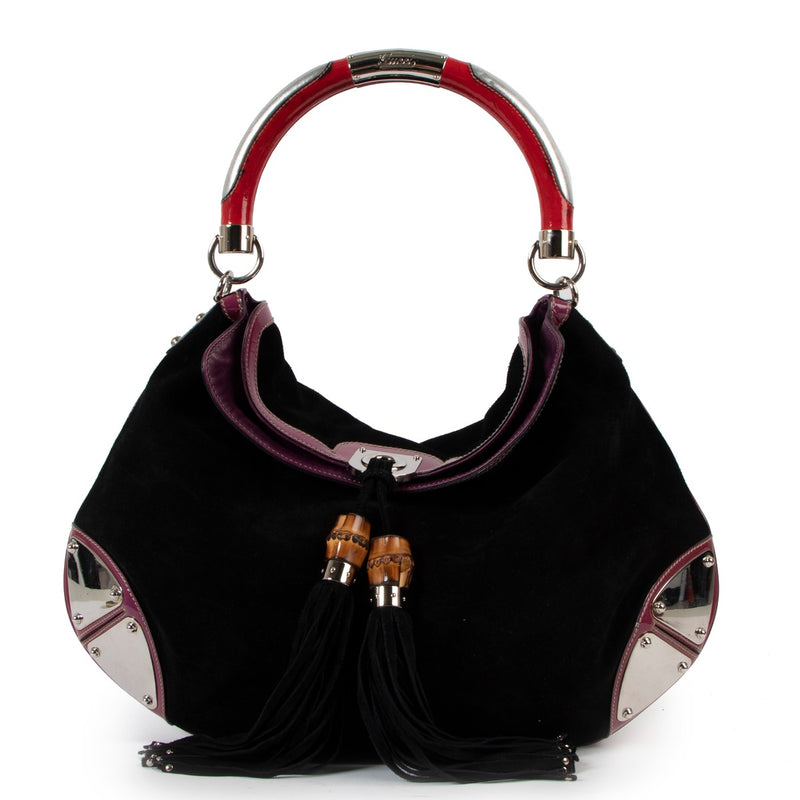 Gucci Black Suede Large Babouska Indy Shoulder Bag