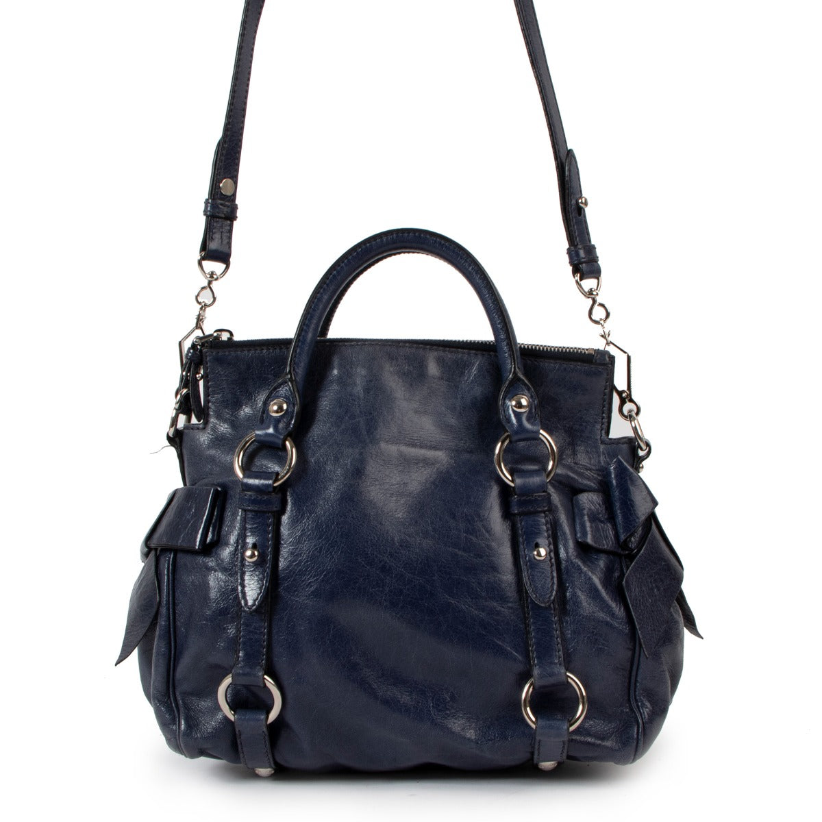 Miu Miu Blue Vitello Lux Bow Small Handbag