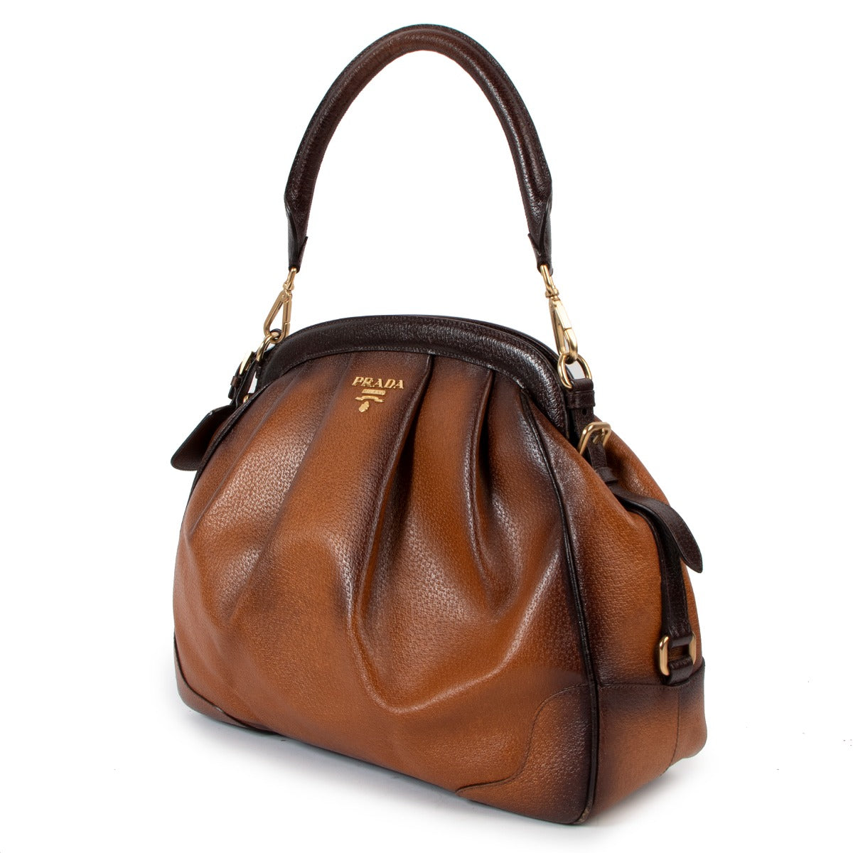Prada Brown Ombré Leather Frame Doctor Bag