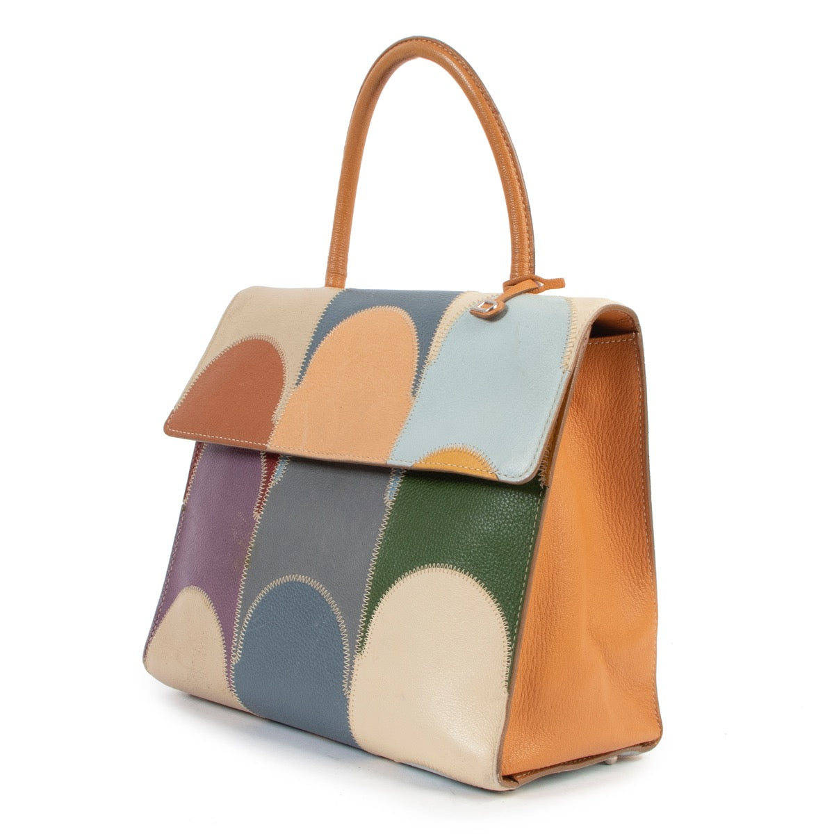 Shop safe online at Labellov in Antwerp this 100% authentic seance hand Delvaux Multicolor Grained Leather Arlecchino Top Handle Bag