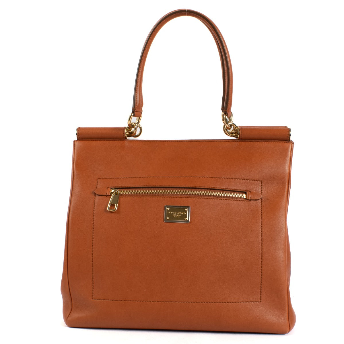 Dolce & Gabbana Orange Leather Front Pocket Sicily Tote Bag