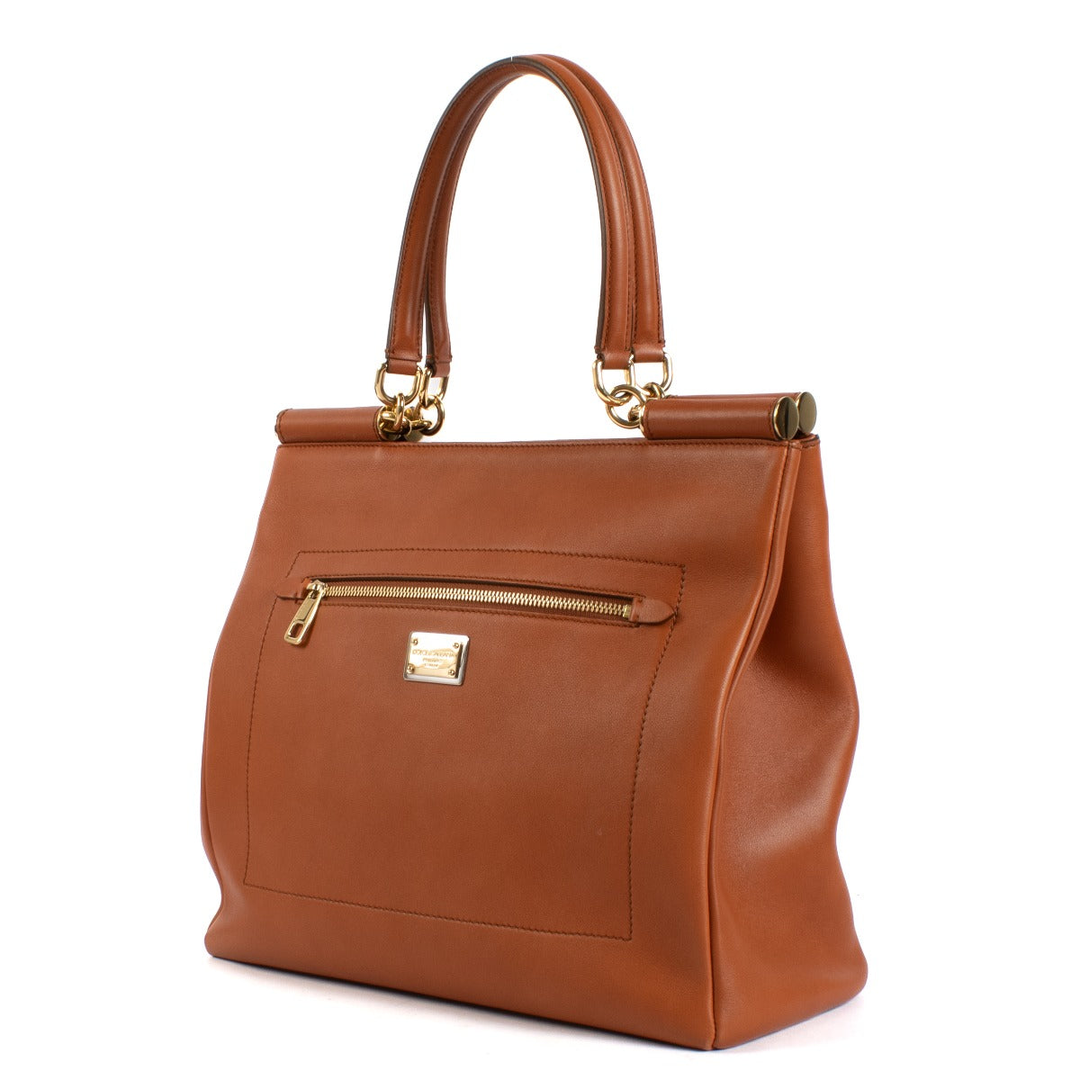 Dolce & Gabbana Orange Leather Front Pocket Sicily Tote Bag