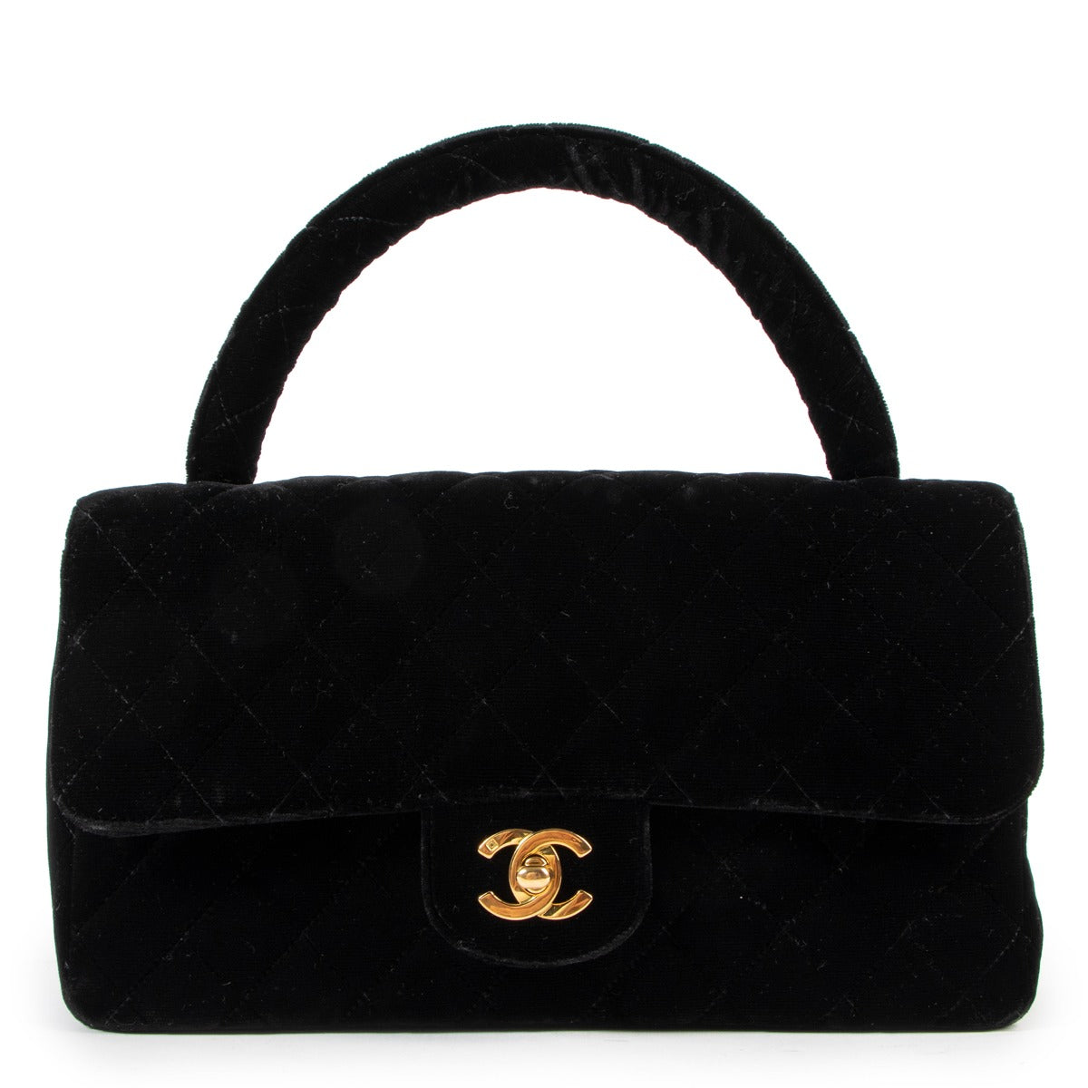 Chanel Vinage Black Quilted Velvet Medium Kelly Flap Bag