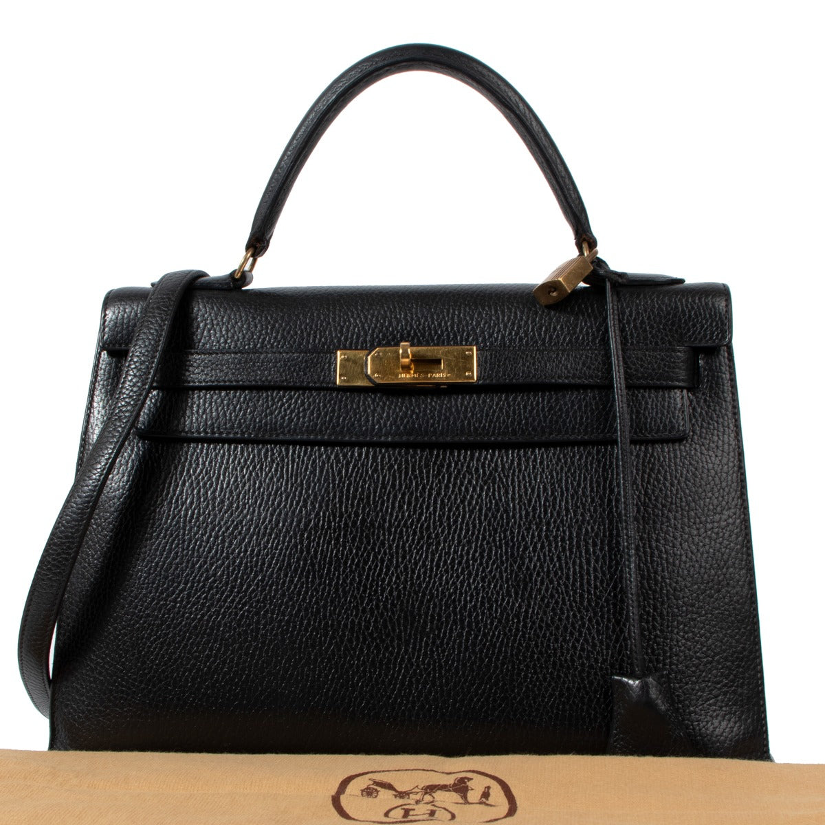 Hermès Vintage Kelly 32 Black Evergrain GHW