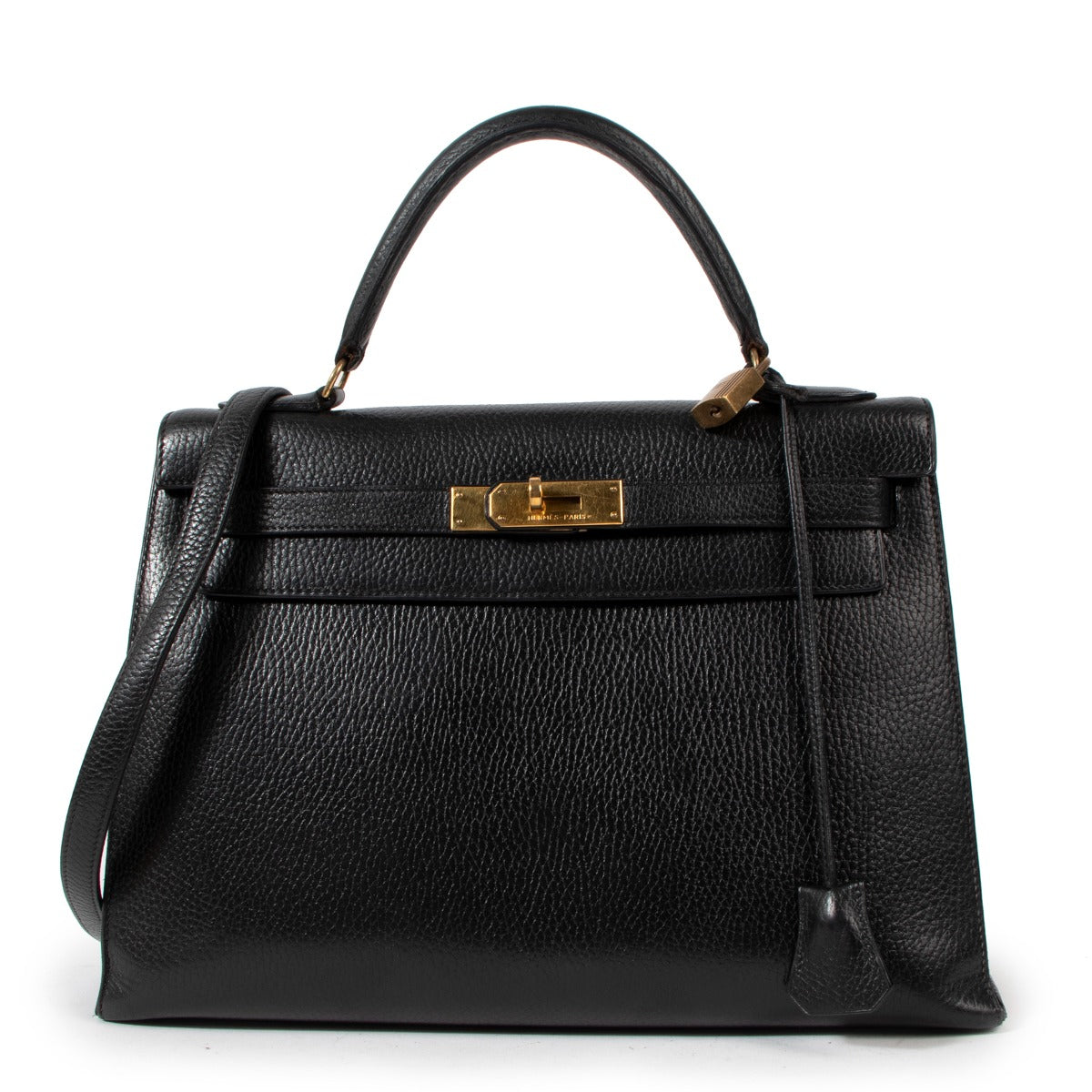 Hermès Vintage Kelly 32 Black Evergrain Gold Hardware