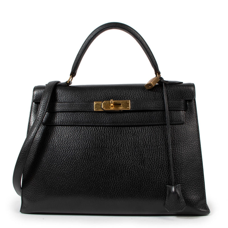 Hermès Vintage Kelly 32 Black Evergrain Gold Hardware