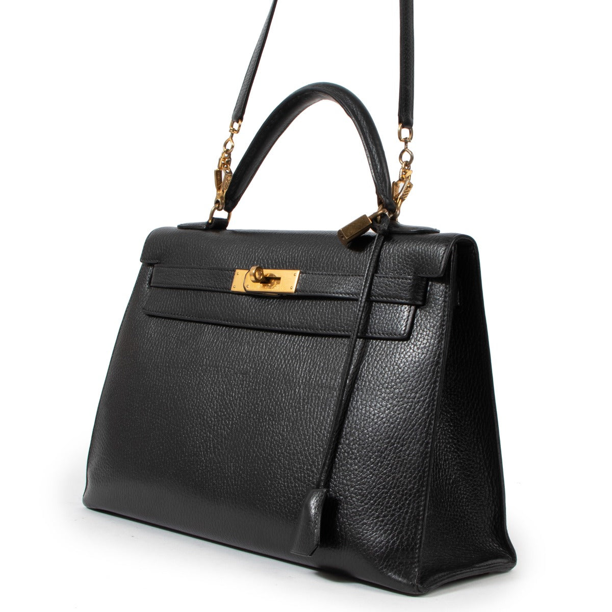 Hermès Vintage Kelly 32 Black Evergrain Gold Hardware