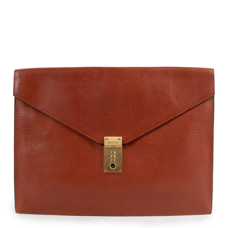 Delvaux Cognac Leather Lock Document Case