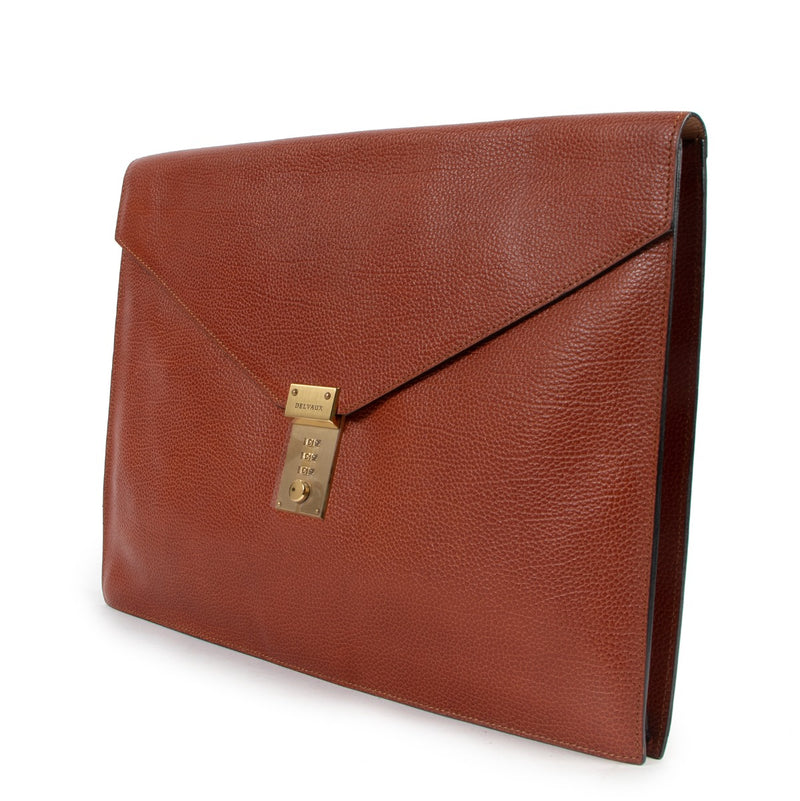Delvaux Cognac Leather Lock Document Case