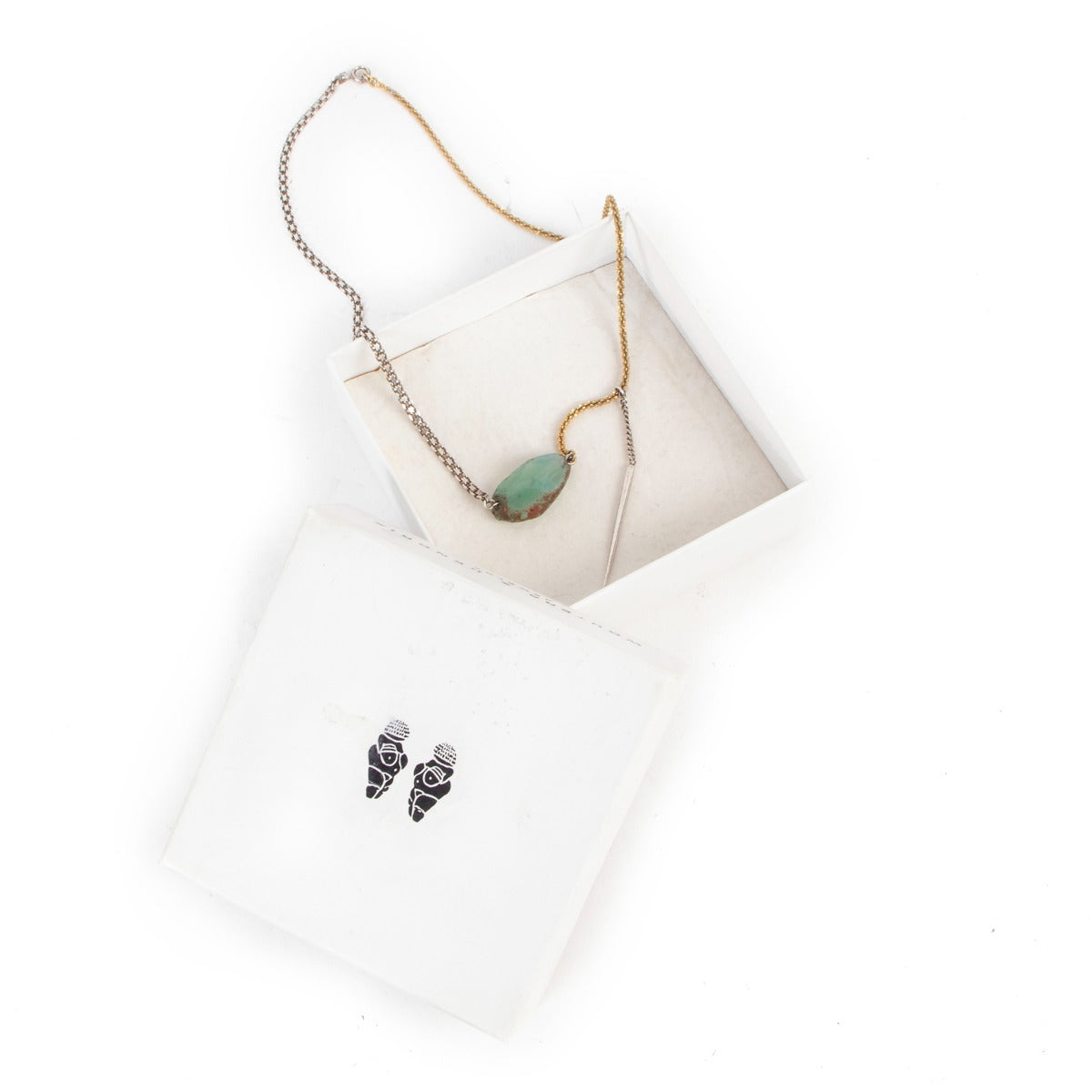 Wouters & Hendrix Silver/Gold Green Agate Necklace