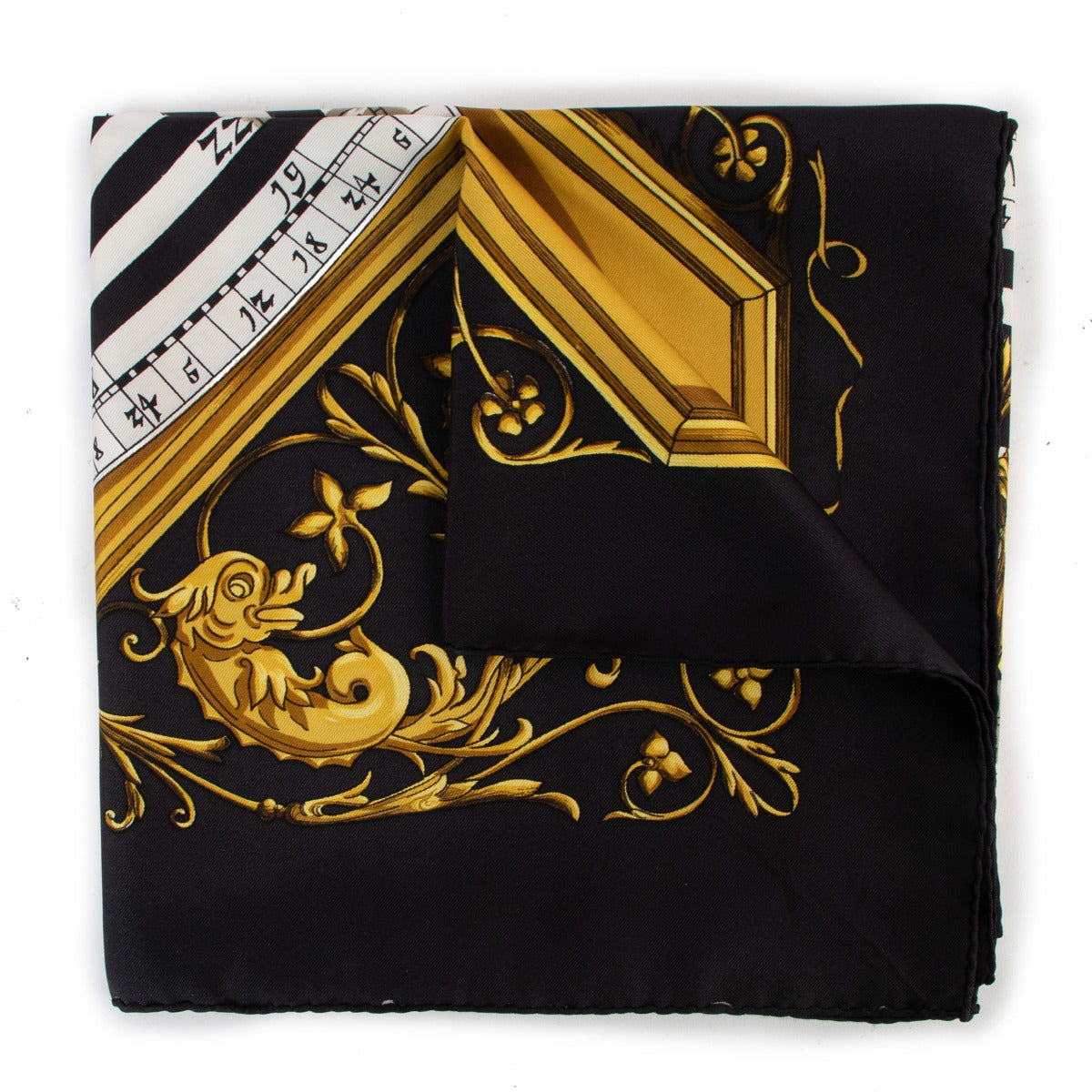 Hermès Black Dies Et Hore Silk Carré Scarf
