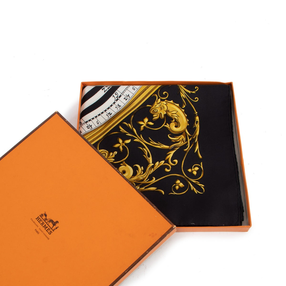 Hermès Black Dies Et Hore Silk Carré Scarf