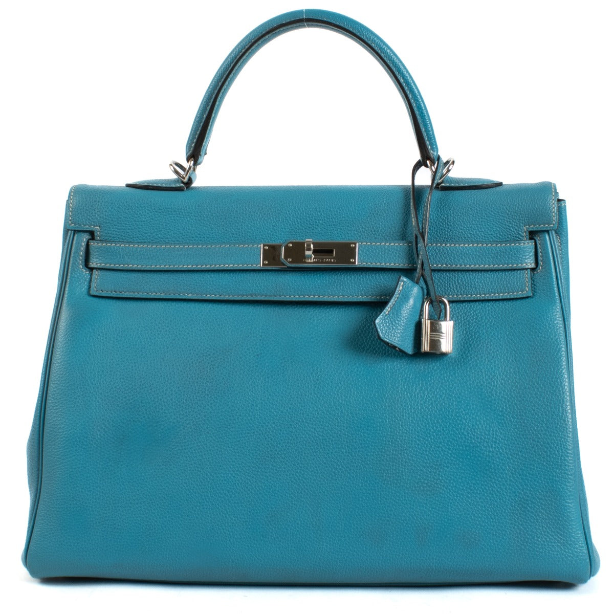 Authentic second hand vintage Hermès Kelly 35 Bleu Jean Togo PHW on www.labellov.com