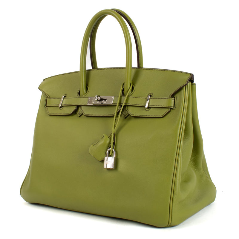 Authentic second hand vintage Hermès Birkin 35 Vert Annis Swift PHW on www.labellov.com