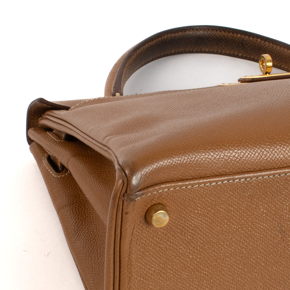 Hermès Vintage Kelly 32 Veau Grain Lisse Doré Bijouterie Dorée