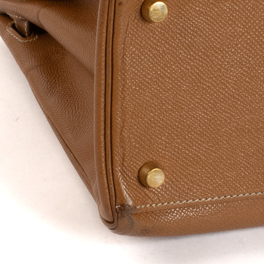 Hermès Vintage Kelly 32 Veau Grain Lisse Doré Bijouterie Dorée