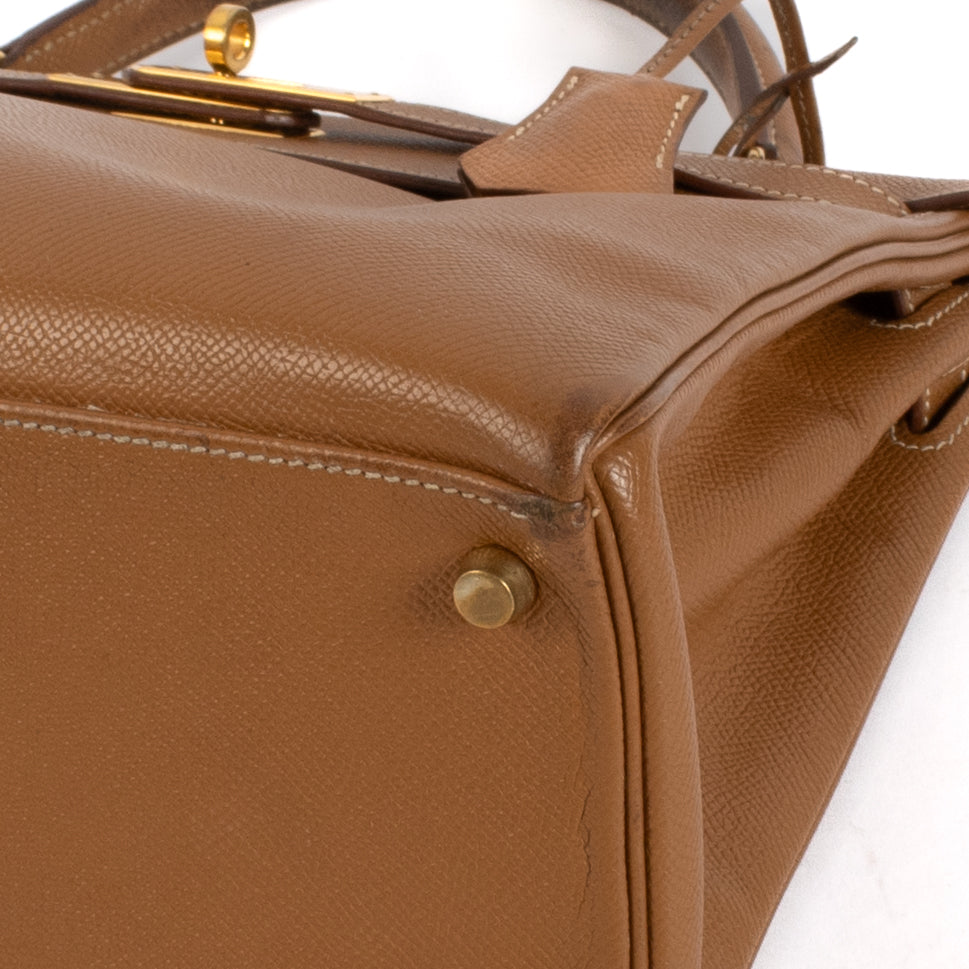 Hermès Vintage Kelly 32 Veau Grain Lisse Doré Bijouterie Dorée