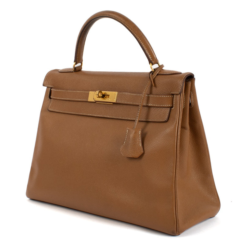 Shop authentic second hand Hermès 1999 Vintage Kelly 32 Gold Veau Grain Lisse GHW on www.labellov.com