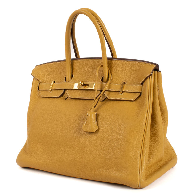Authentic second hand Hermès Birkin 35 Curry Taurillon Clemence GHW on www.labellov.com