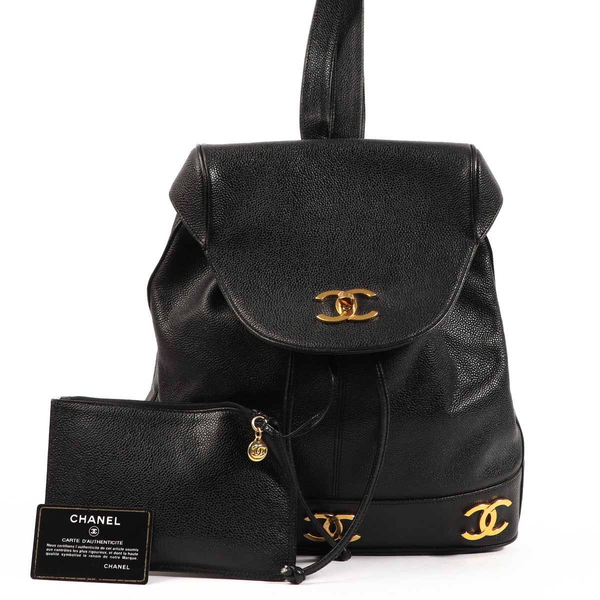 Authentic second hand Chanel Vintage Triple CC Black Caviar Backpack on labellov.com