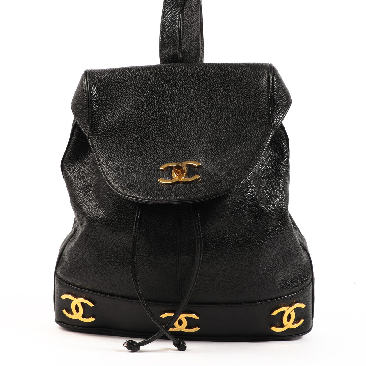 Chanel Vintage Triple CC Black Caviar Backpack